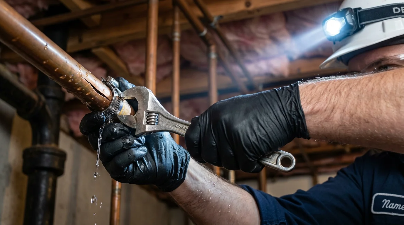 Emergency pipe clamp repair being performed by a Johns Plumbing LLC plumber in Graysville