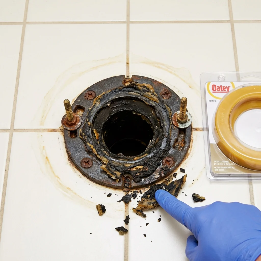 Failed wax ring showing water seepage at the base of a toilet in a Graysville, TN home