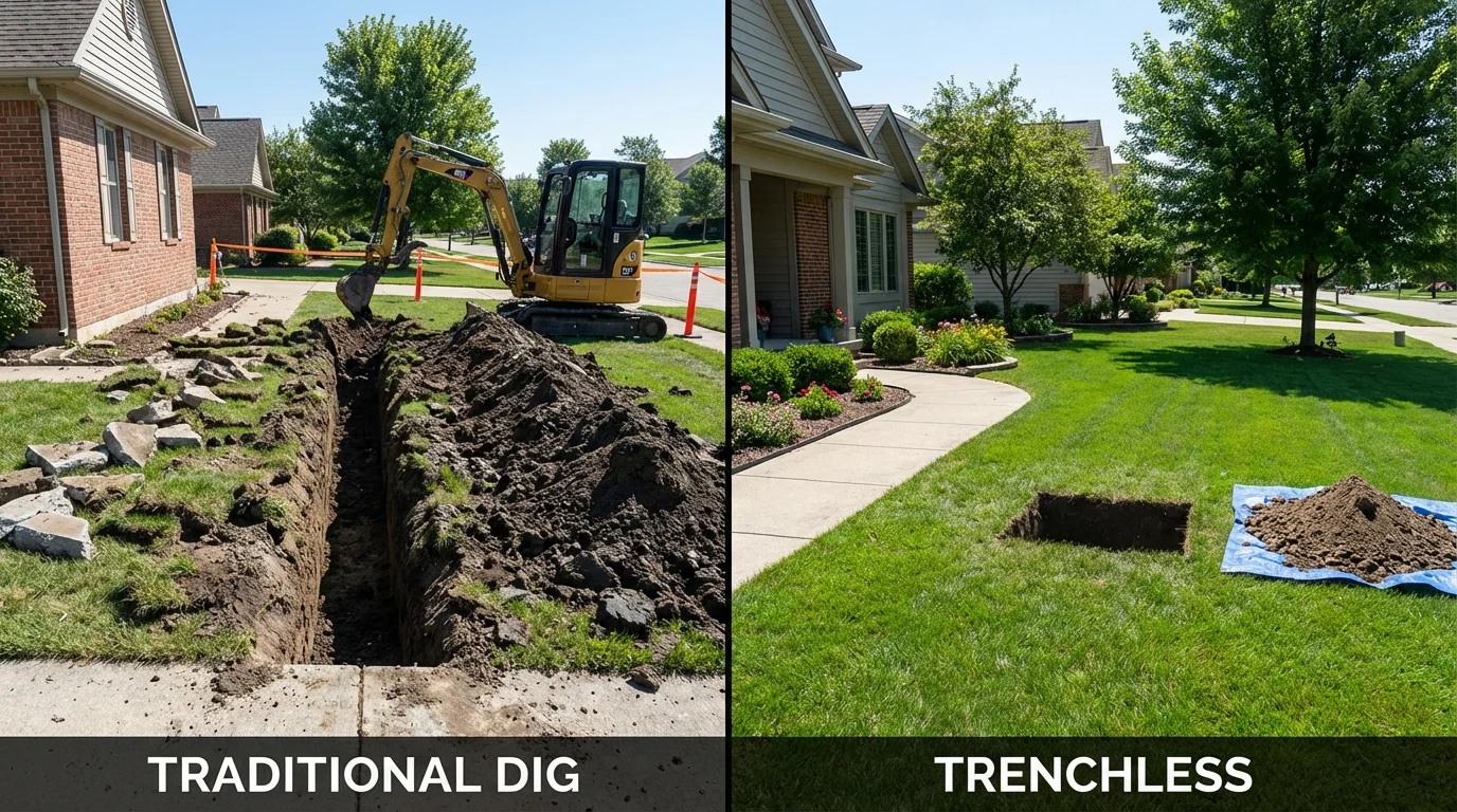 Trenchless sewer repair with minimal yard damage versus traditional excavation in Graysville, TN